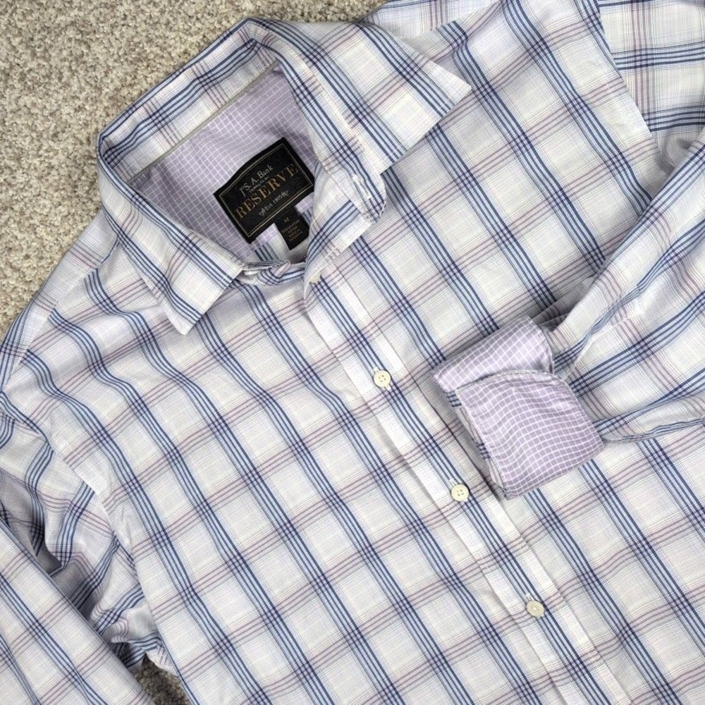 Jos. A. Bank Reserve Mens Plaid Purple Flip Cuff Long Sleeve‎ Button Down Size M
